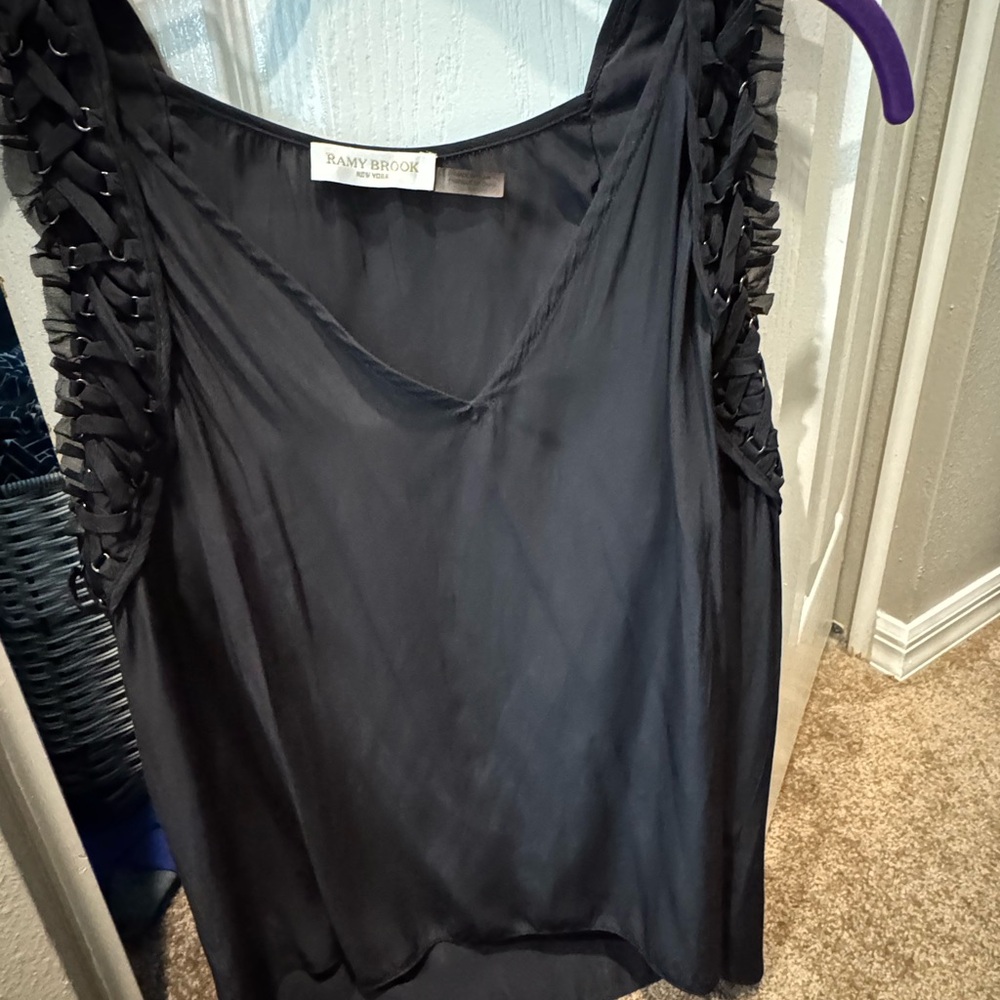 Ramy Brook Black Sleeveless Ruffled Blouse
